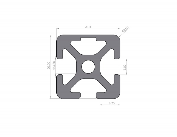 Aluminum profile 20x20 slot 5 I-type 1N black